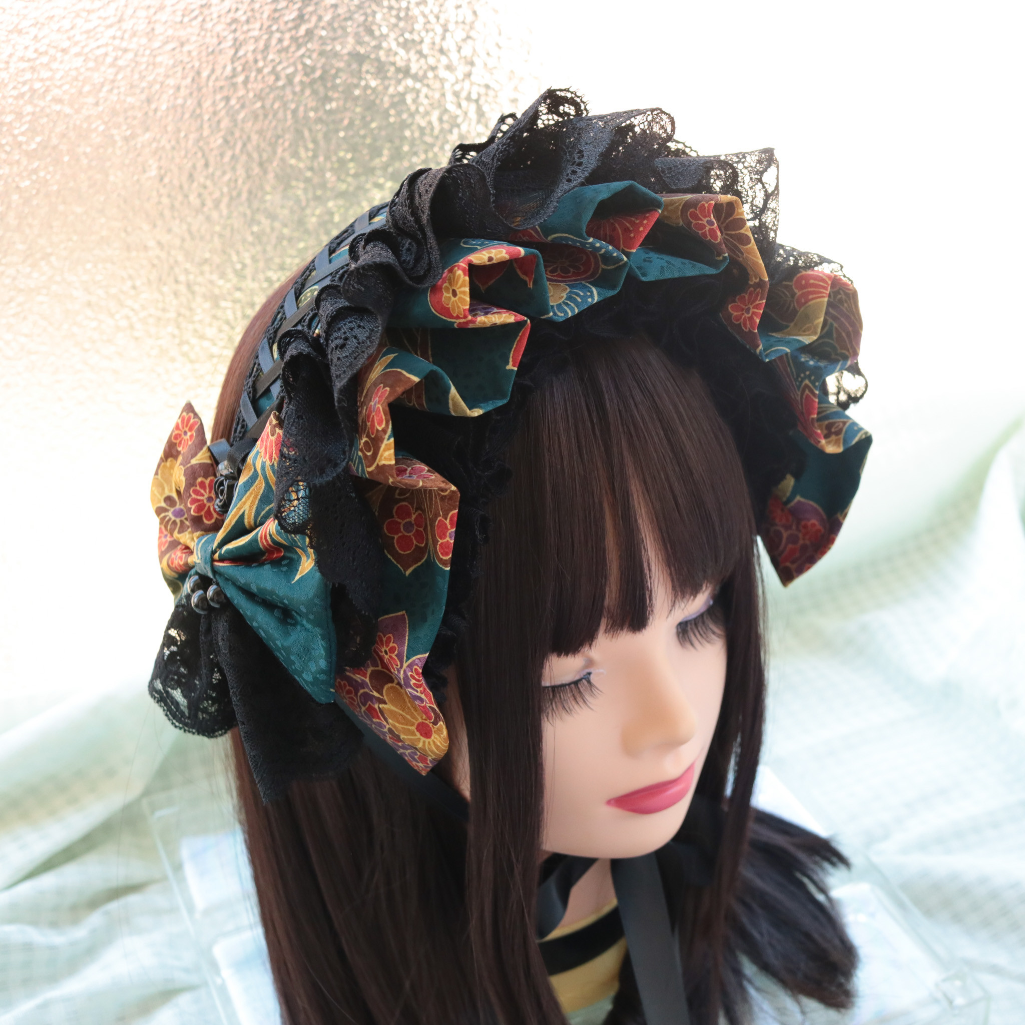 万華　ボリュームハーフボンネット　インナーレース　ロリータ　和ロリ　クラロリ