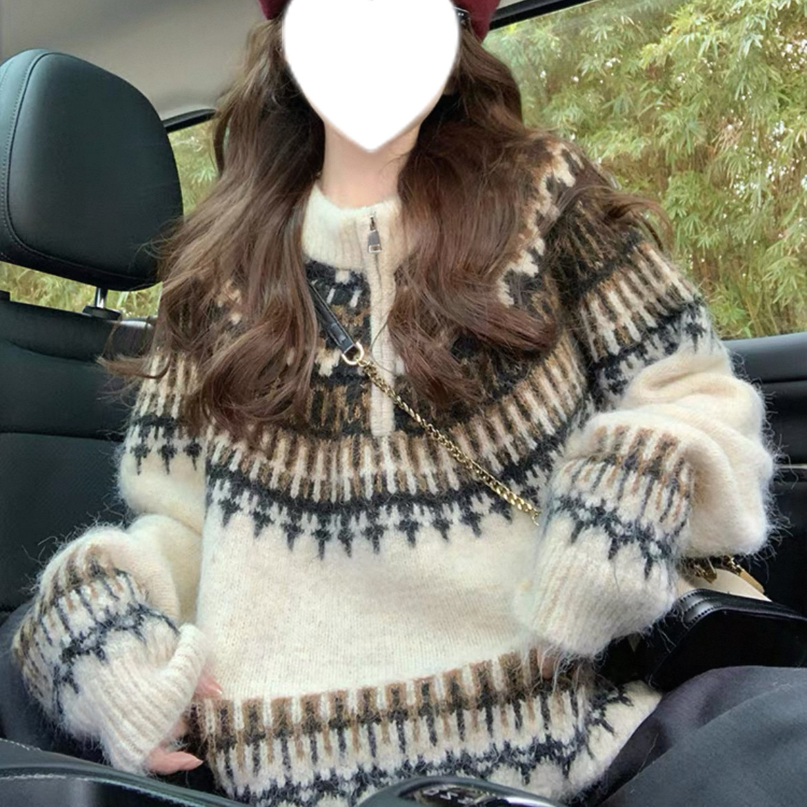 手編みニットセーター、大人が着たいお洒落なニットセーター、前開きニットセーター、防寒対策、秋冬ニットコート、厚手