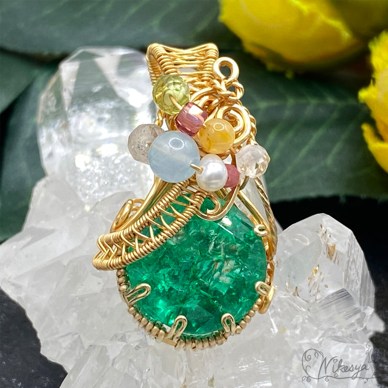 【14kgf】エメラルドの彩りキャンディーボックスペンダントトップ【金属アレルギー対応】【5月誕生石】【送料無料】