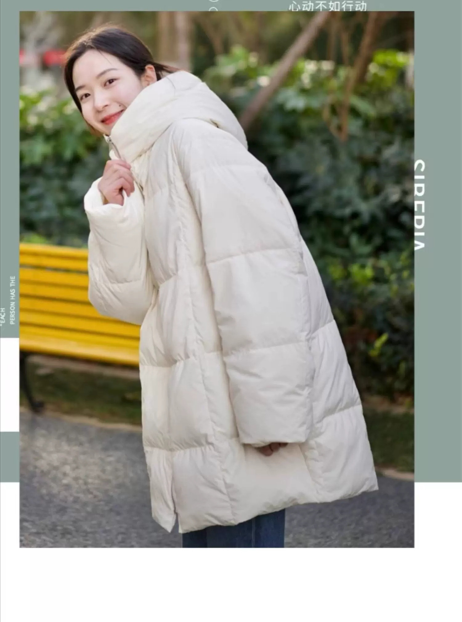 2025年ストレートホワイトカモフラ牛角ボタン ダウンジャケット女性中長期大毛襟厚手冬ファッションコート 高級感 旅行