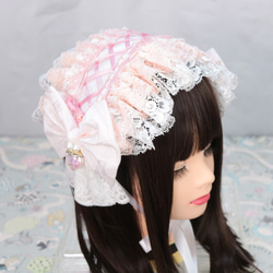 白花菱×いちご② ダブルフリルボンネット ヘッドドレス ロリータ 甘