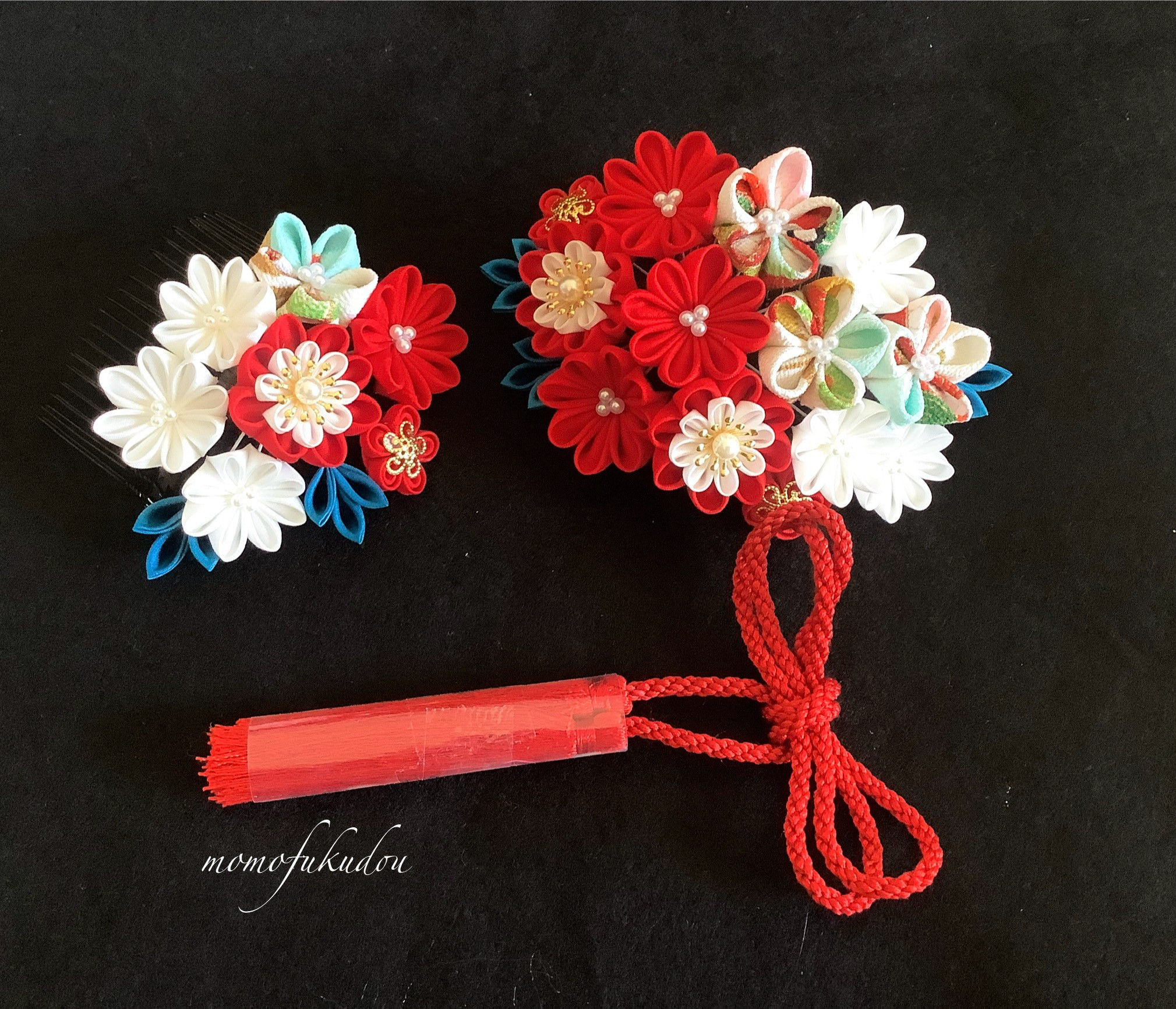 3点セット 成人式 卒業式　つまみ細工の髪飾り