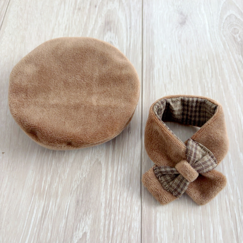 ぬい用】リバーシブルベレー帽&リボン付きマフラー2点セット