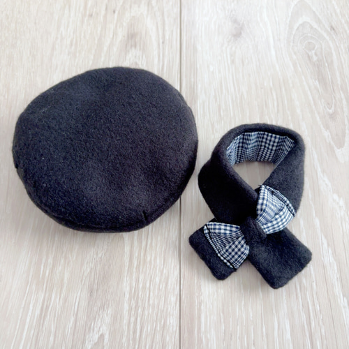 ぬい用】リバーシブルベレー帽&リボン付きマフラー2点セット