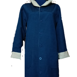 フード付きリバーシブルコート…男女兼用…着物リメイク…ハンドメイド