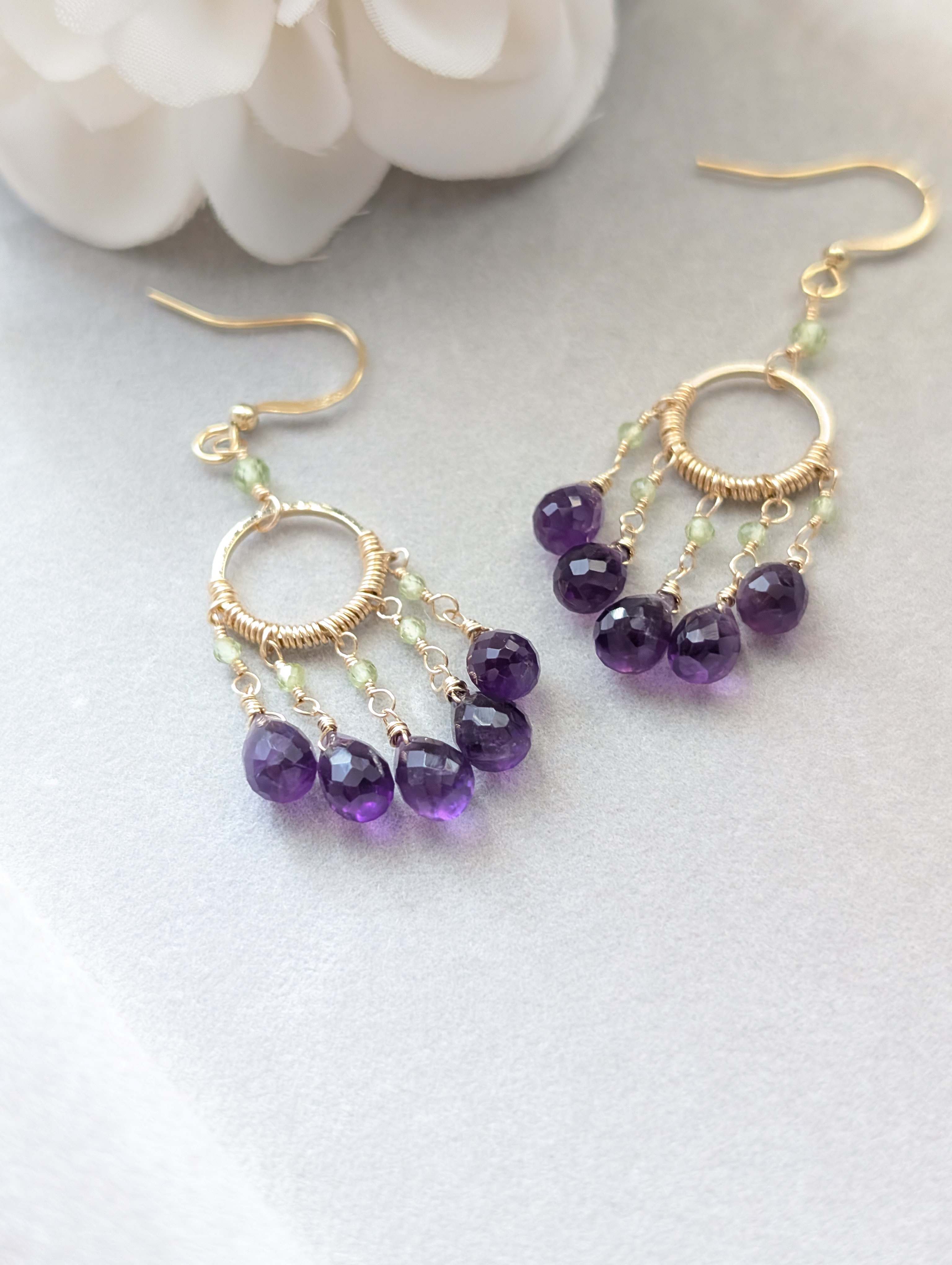 アメジスト×ペリドットのピアス14kgf