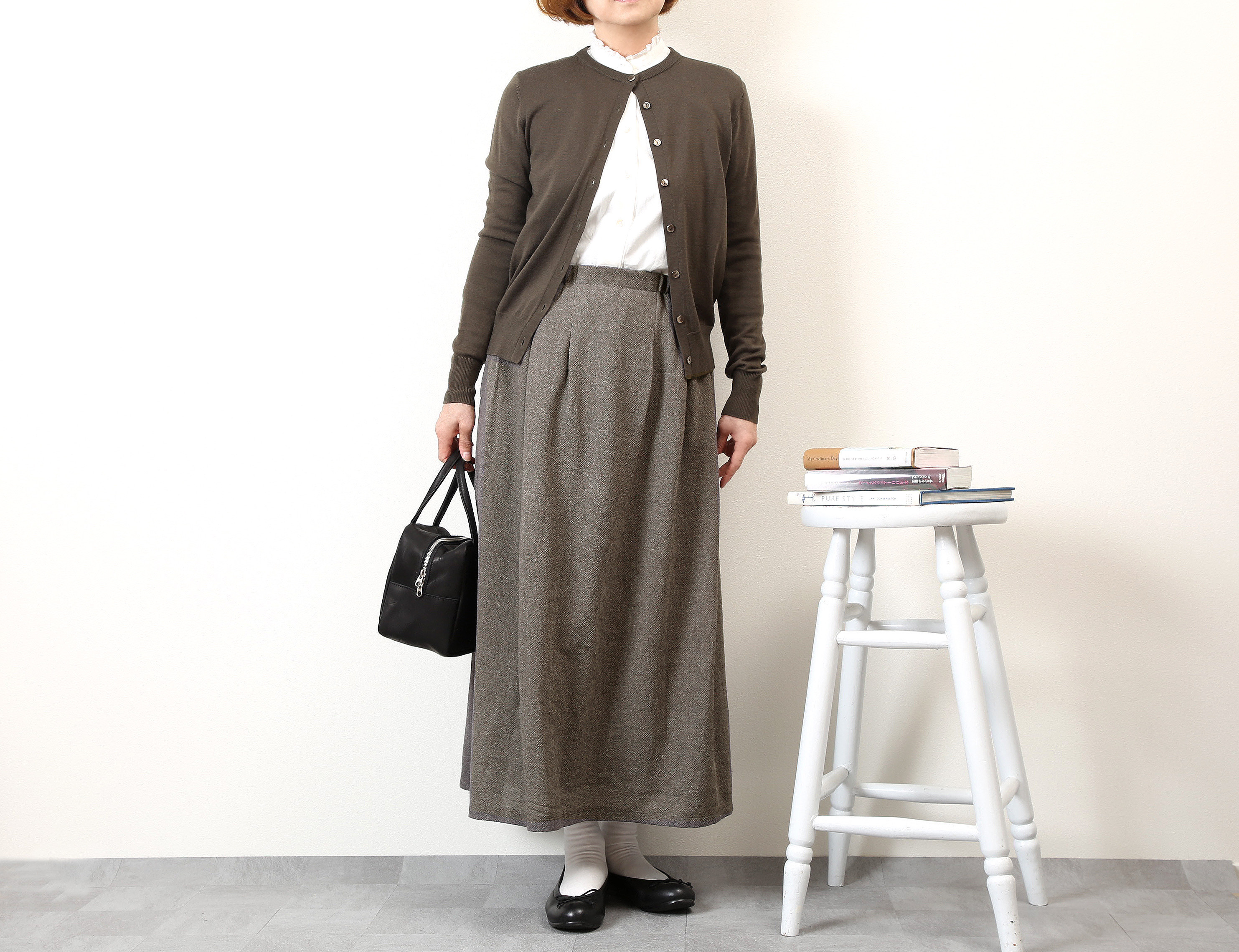 #526タックギャザースカート(グレージュ)