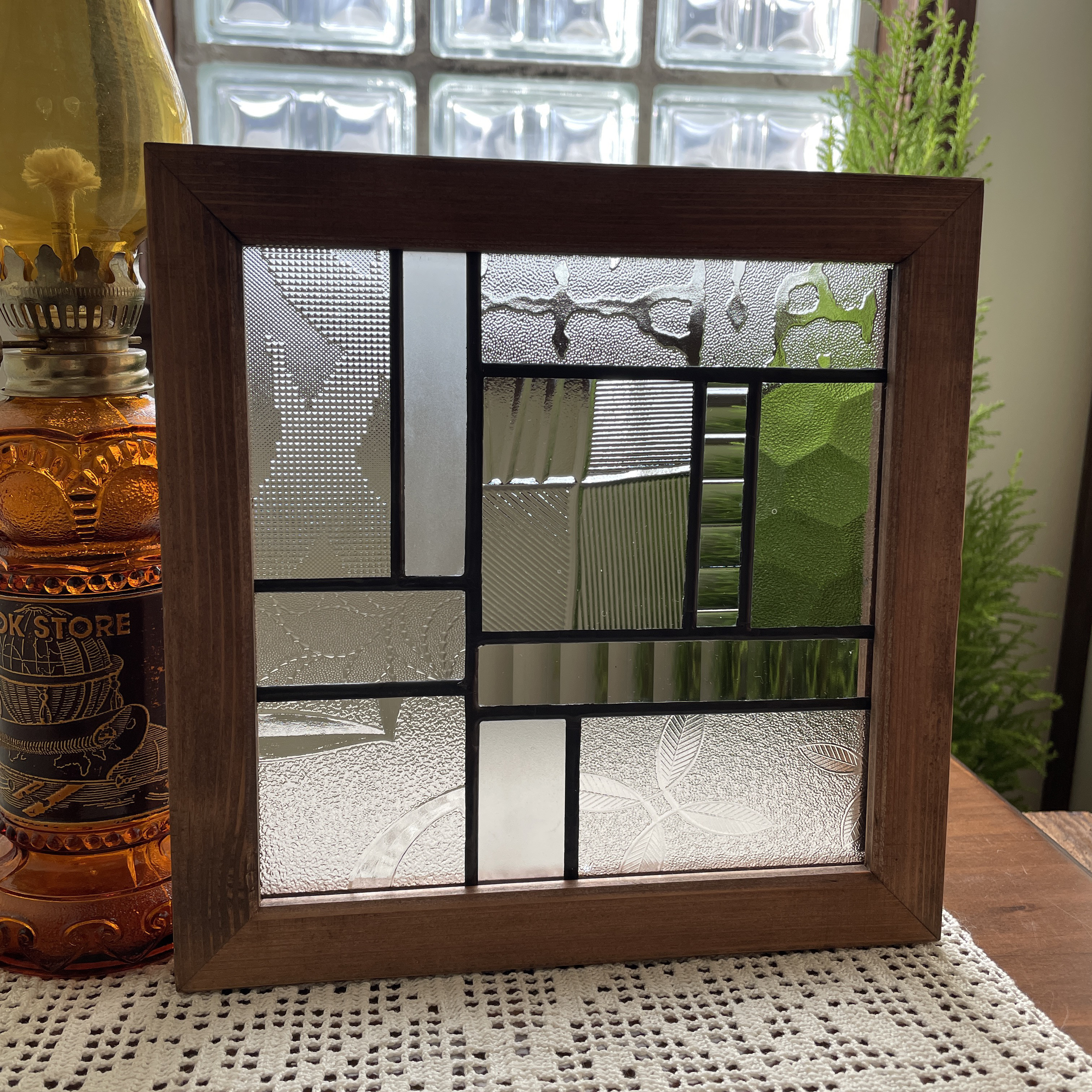 ステンドグラス　パネル　昭和レトロ　クリア