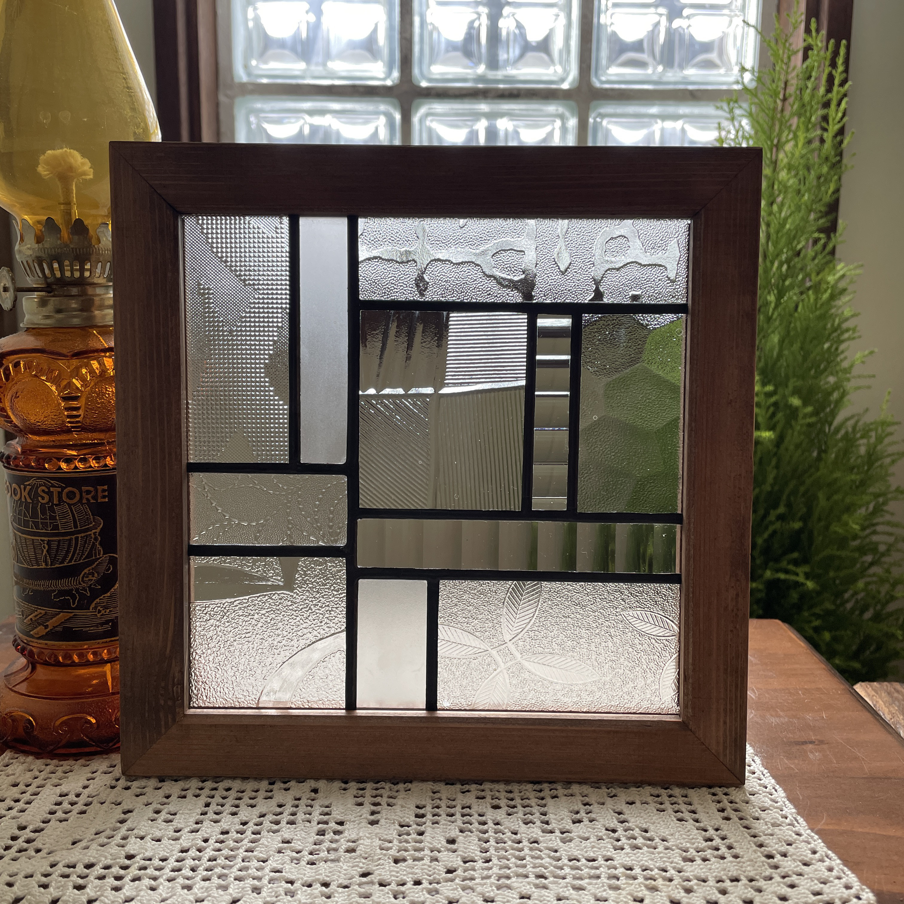 ステンドグラス　パネル　昭和レトロ　クリア