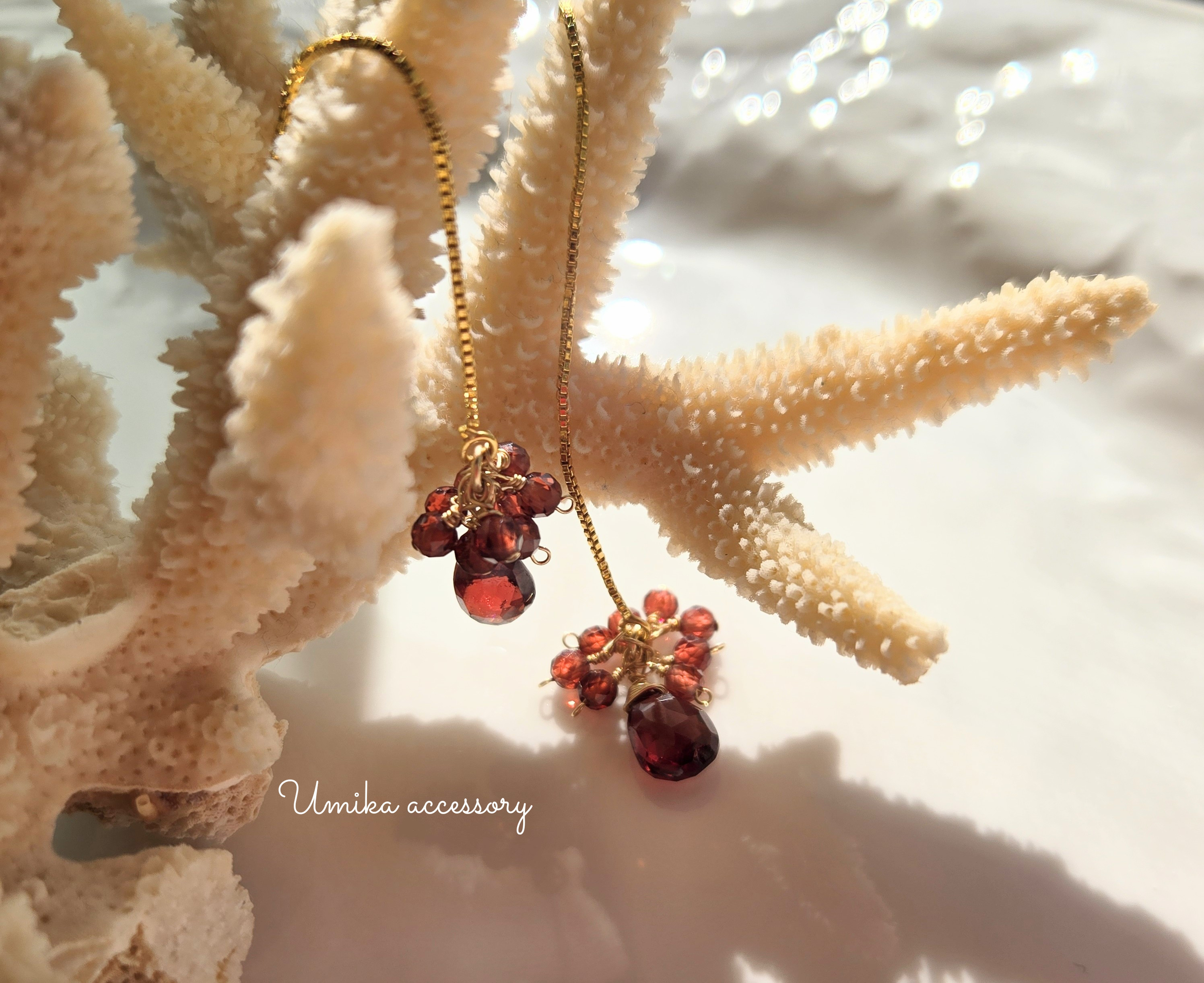 Sunset 〜ガーネット 、アメリカンチェーンピアス14kgf 〜1月お誕生石