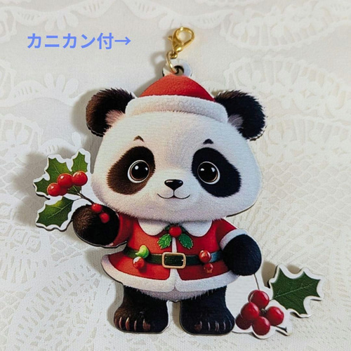 健康＆ご多幸祈願】サンタパンダちゃん♡リボンレイXmasリース☆ギフト