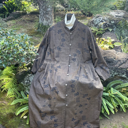 着物リメイク】絹のカシュクールワンピース/ひげ紬/ギャザー切り替え