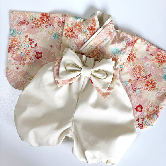 【即納】ベビー袴70~80/女の子 和柄 ピンク系 5枚目の画像