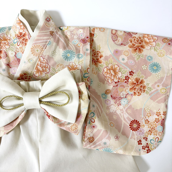 【即納】ベビー袴70~80/女の子 和柄 ピンク系 2枚目の画像