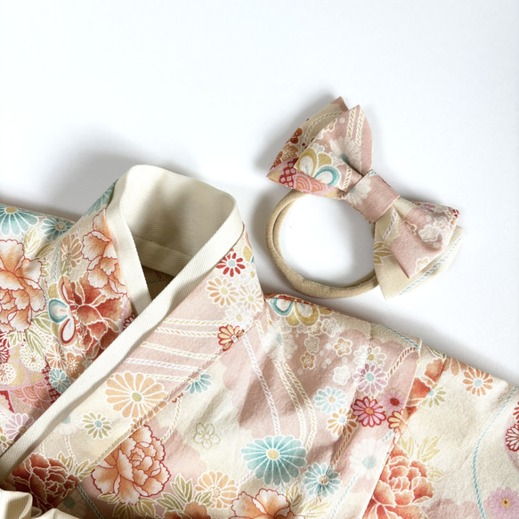 【即納】ベビー袴70~80/女の子 和柄 ピンク系 12枚目の画像