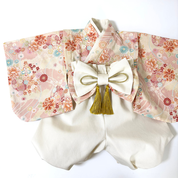 【即納】ベビー袴70~80/女の子 和柄 ピンク系 3枚目の画像