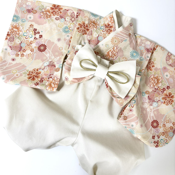 【即納】ベビー袴70~80/女の子 和柄 ピンク系 7枚目の画像