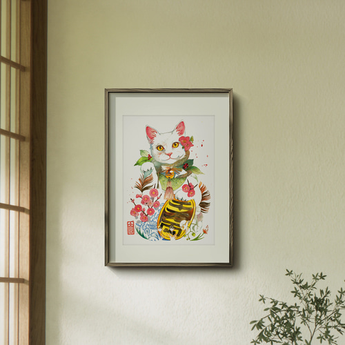 招き猫_水彩原画_イラスト イラスト n.akabae 通販 20114996｜Creema