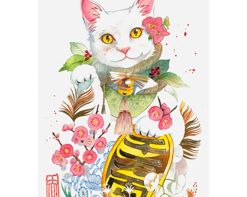 【原画一点物】「招きにゃんこ」招き猫 猫の絵 絵画 絵 動物画 ポップアート cca42ee06a480cd2ae793174adbd78