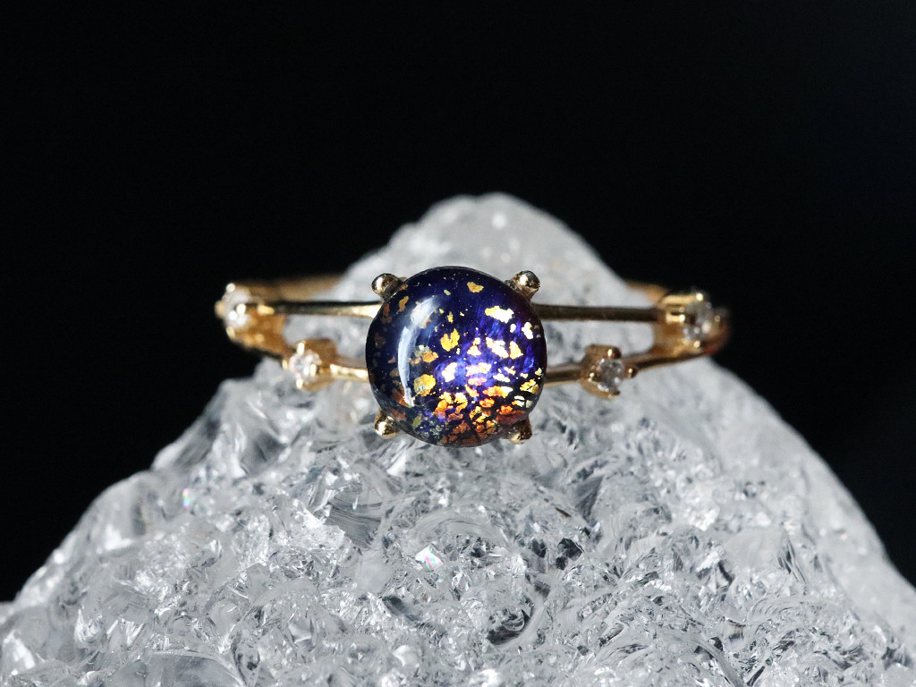 ひとめぼれ新作2026 新作2026 一点物  宇宙 星 の クラシカル ヴィンテージガラス リング