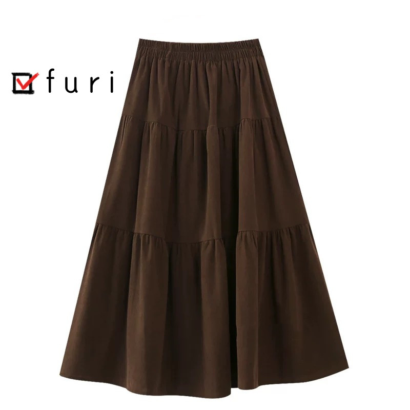 上品で大人な色合い 暖かい コーデュロイ ギャザースカート