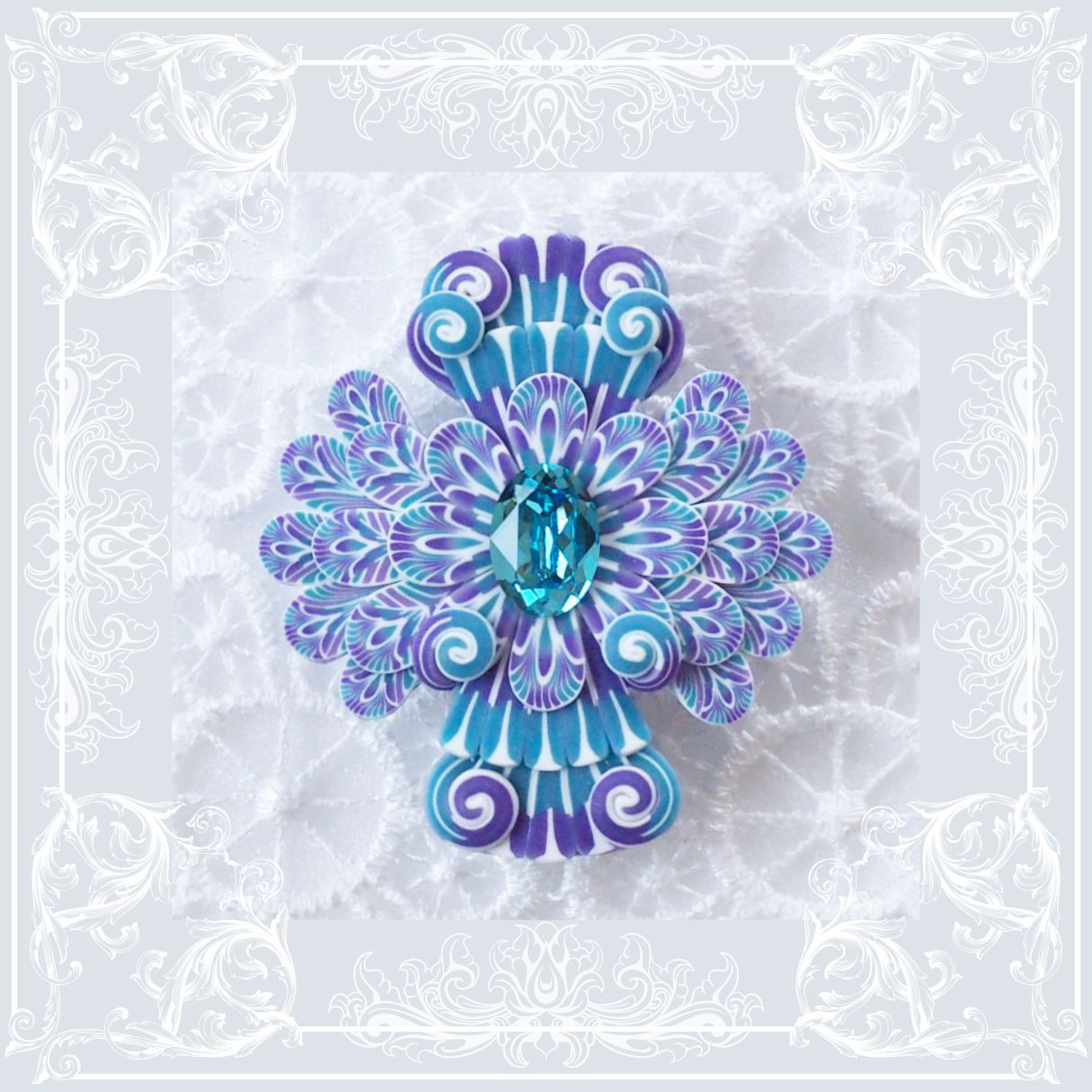 孔雀の羽花帯留め＊ﾀｰｺｲｽﾞ&ﾊﾟｰﾌﾟﾙ＊