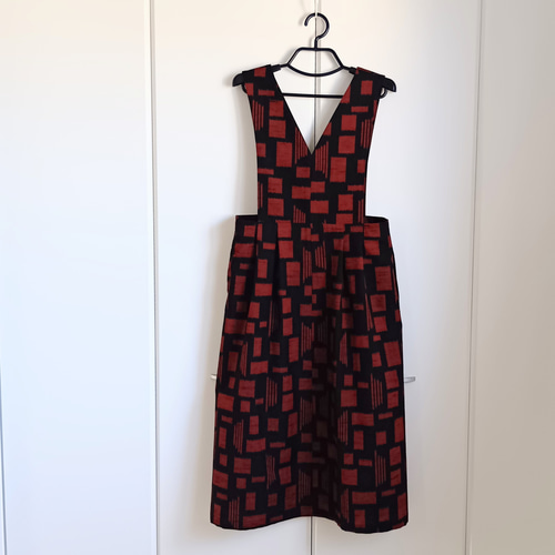 送料無料 着物リメイク 紬のジャンパースカート 刷毛目模様 ワンピース