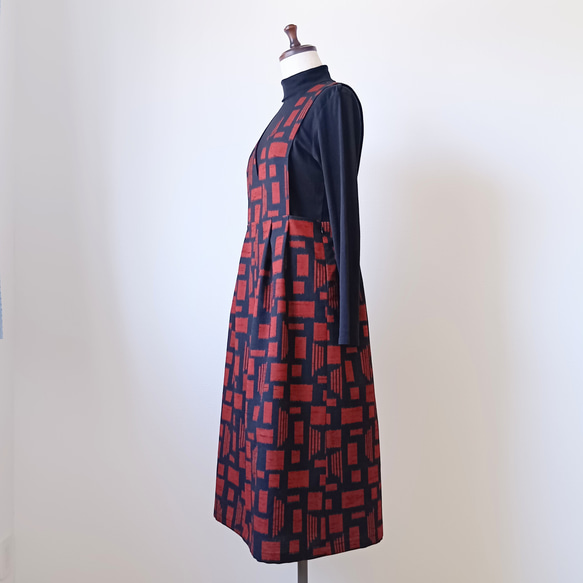 送料無料 着物リメイク 紬のジャンパースカート 刷毛目模様 ワンピース