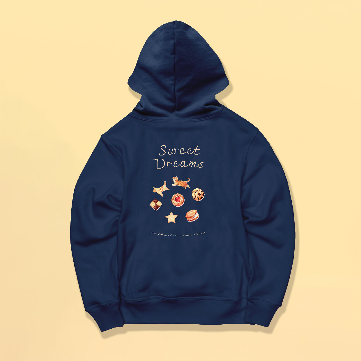 「SWEET DREAMS_猫とクッキー」しっかりコットン生地/プルオーバーパーカー/送料無料