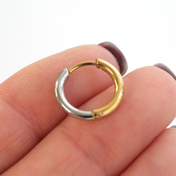 ese165-1 [2對] 圓形雙色耳環，線徑（粗細）約2毫米，外徑約14毫米，316L醫用級不鏽鋼 第3張的照片