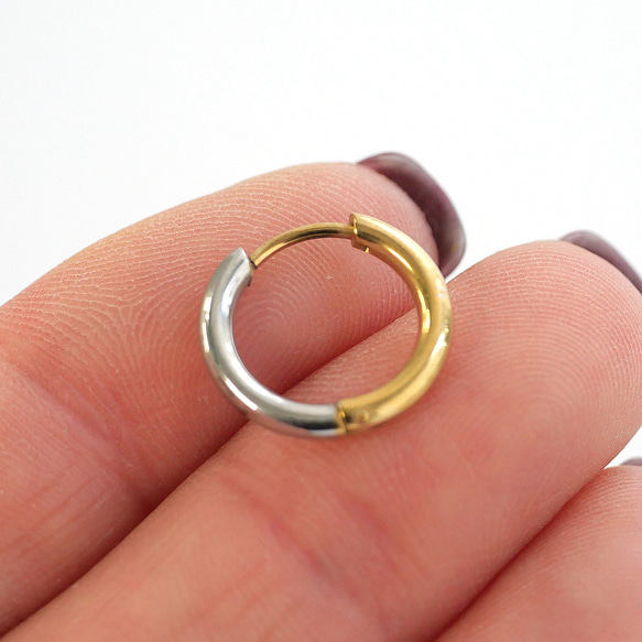 ese165-1 [2對] 圓形雙色耳環，線徑（粗細）約2毫米，外徑約14毫米，316L醫用級不鏽鋼 第3張的照片