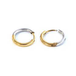 ese165-1 [2對] 圓形雙色耳環，線徑（粗細）約2毫米，外徑約14毫米，316L醫用級不鏽鋼 第4張的照片