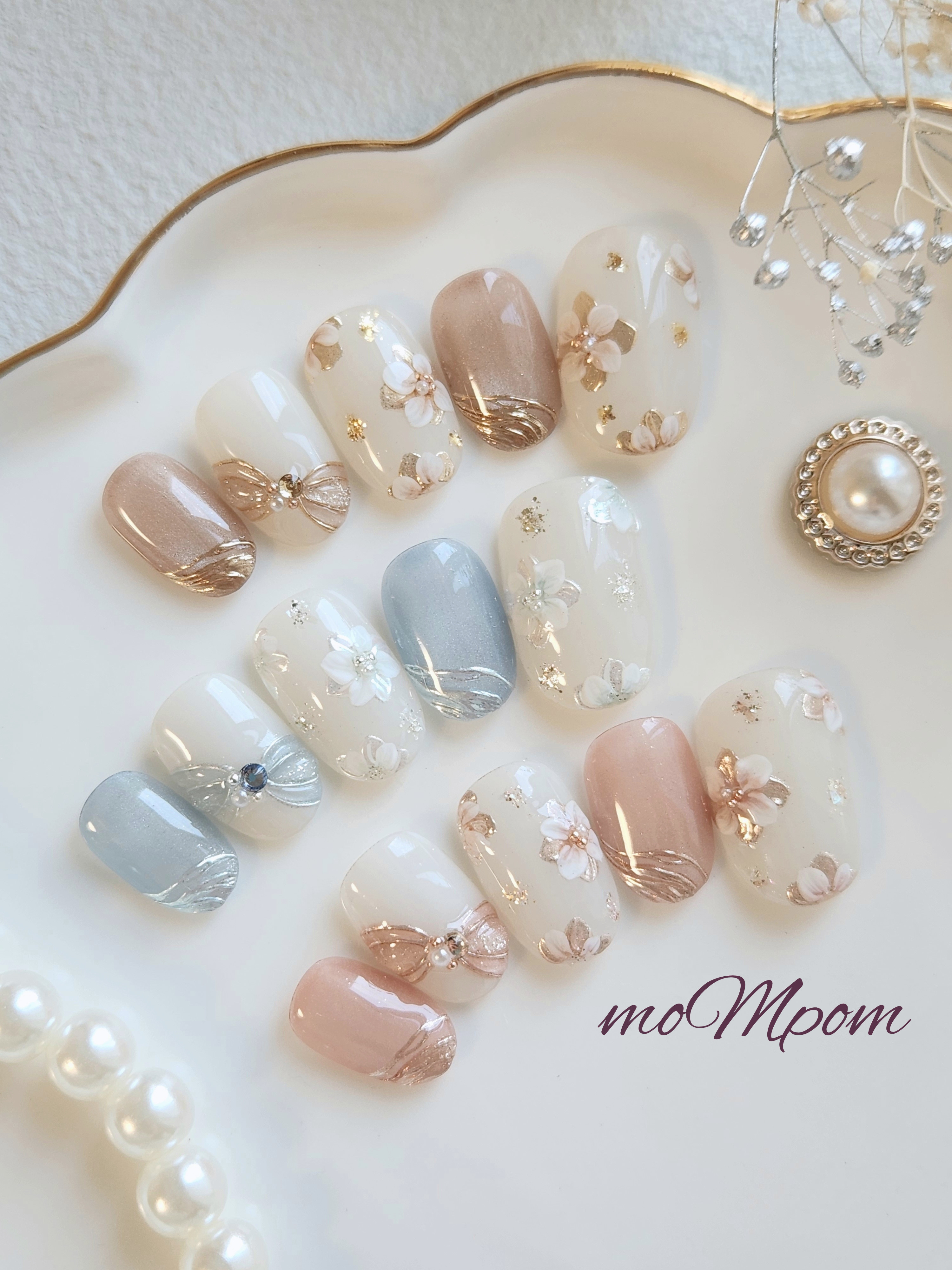 ネイルチップ　結婚式　ウェディング　ブライダル　前撮り　お花　フラワー　ミラーフラワー　お呼ばれ