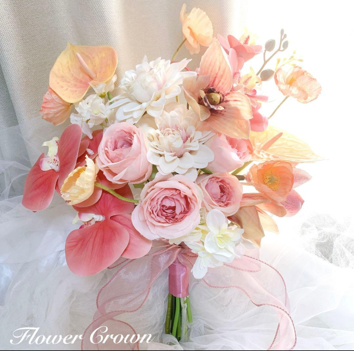 ヘッドパーツプレゼント ウエディングブーケ アーティフィシャルフラワーブーケ クラッチブーケ 胡蝶蘭 前撮り