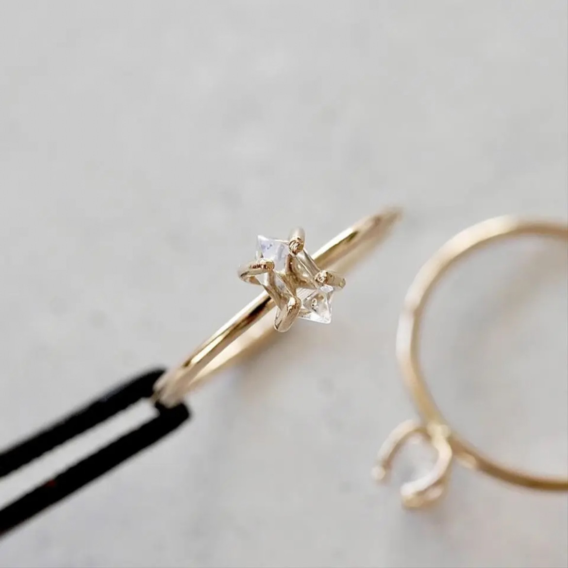 ハーキマーダイヤモンド 天然石 ピンキーリング 14kgf