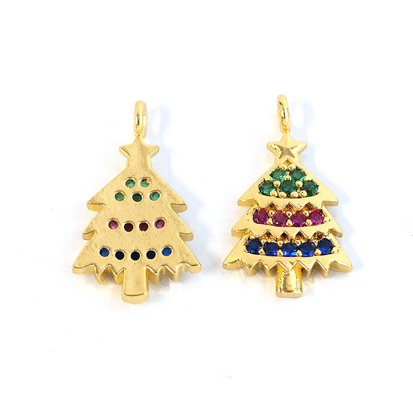 ejp935 [2 件] 三色立方氧化鋯聖誕樹吊墜 第4張的照片