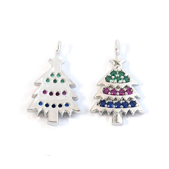 ejp935 [2 件] 三色立方氧化鋯聖誕樹吊墜 第8張的照片