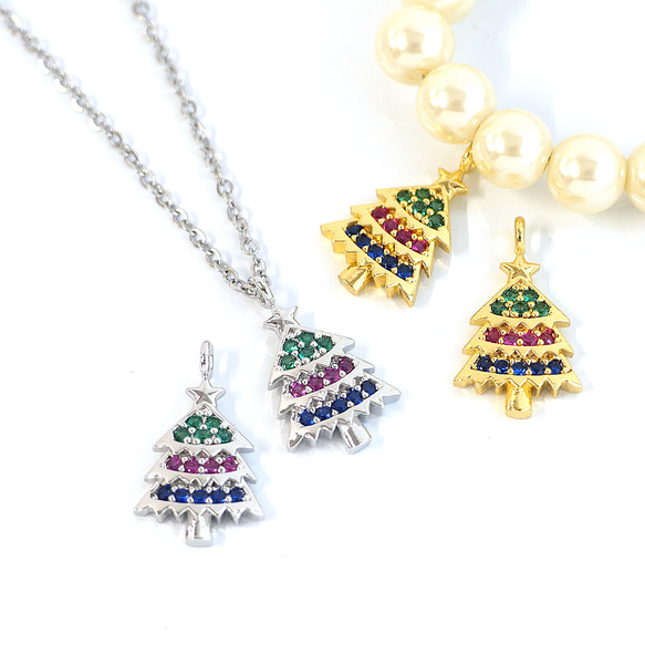 ejp935 [2 件] 三色立方氧化鋯聖誕樹吊墜 第10張的照片