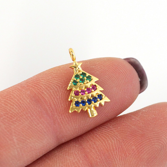 ejp935 [2 件] 三色立方氧化鋯聖誕樹吊墜 第3張的照片