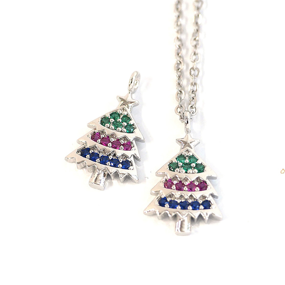 ejp935 [2 件] 三色立方氧化鋯聖誕樹吊墜 第9張的照片