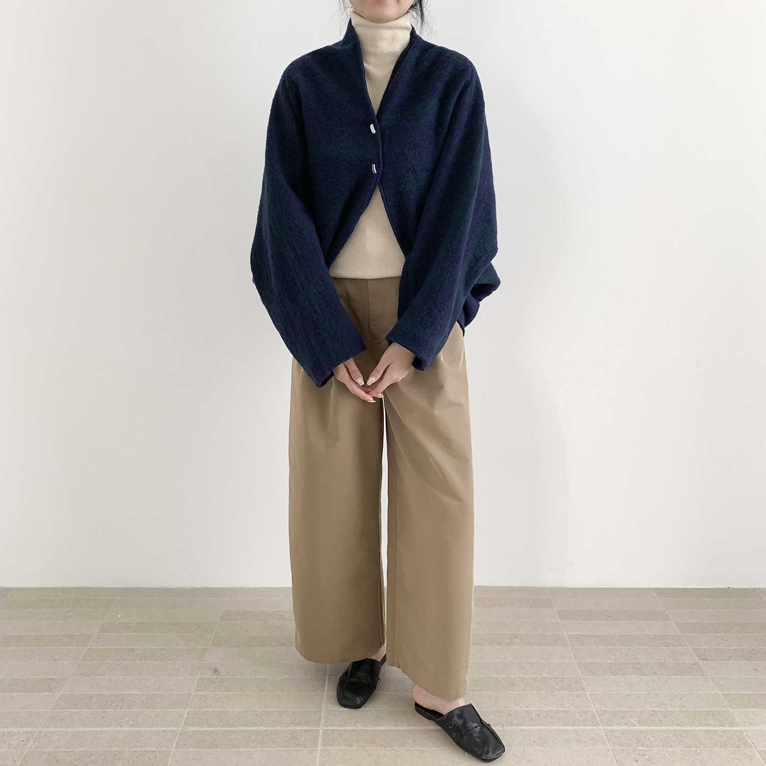 en-enヨーロッパウール８０%の紺×緑格子・変形羽織