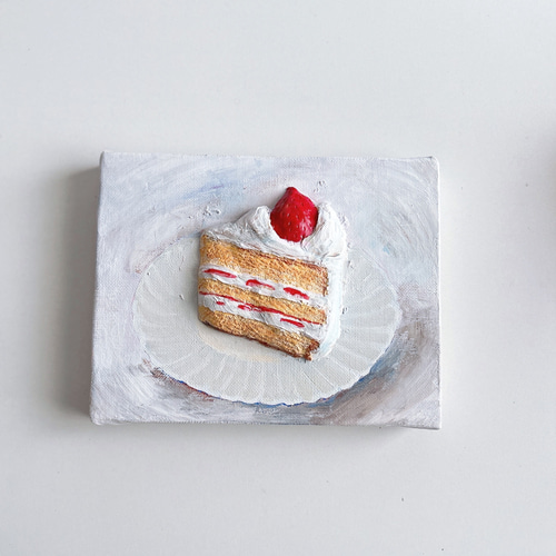 一点物】原画/アクリル/アートパネル/半立体絵画「冬のショートケーキ