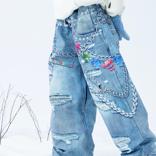 25-26秋冬限定 スノーボードウェア 防水 パンツ ズボン デニムカラー