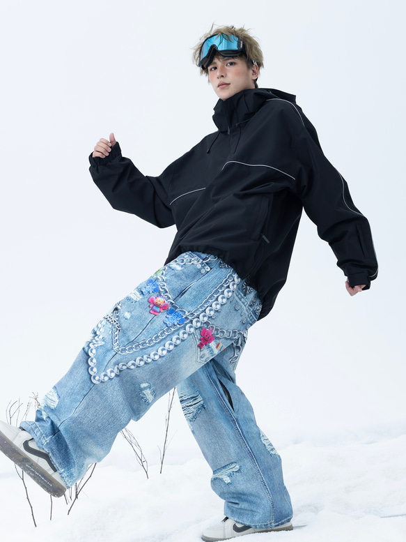 25-26秋冬限定 スノーボードウェア 防水 パンツ ズボン デニムカラー