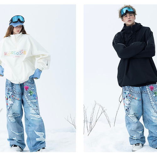 25-26秋冬限定 スノーボードウェア 防水 パンツ ズボン デニムカラー