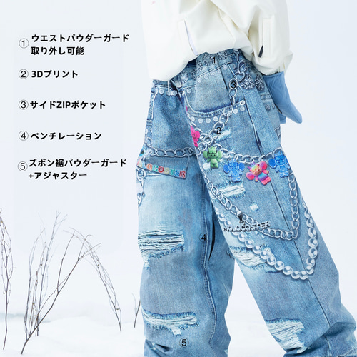 25-26秋冬限定 スノーボードウェア 防水 パンツ ズボン デニムカラー