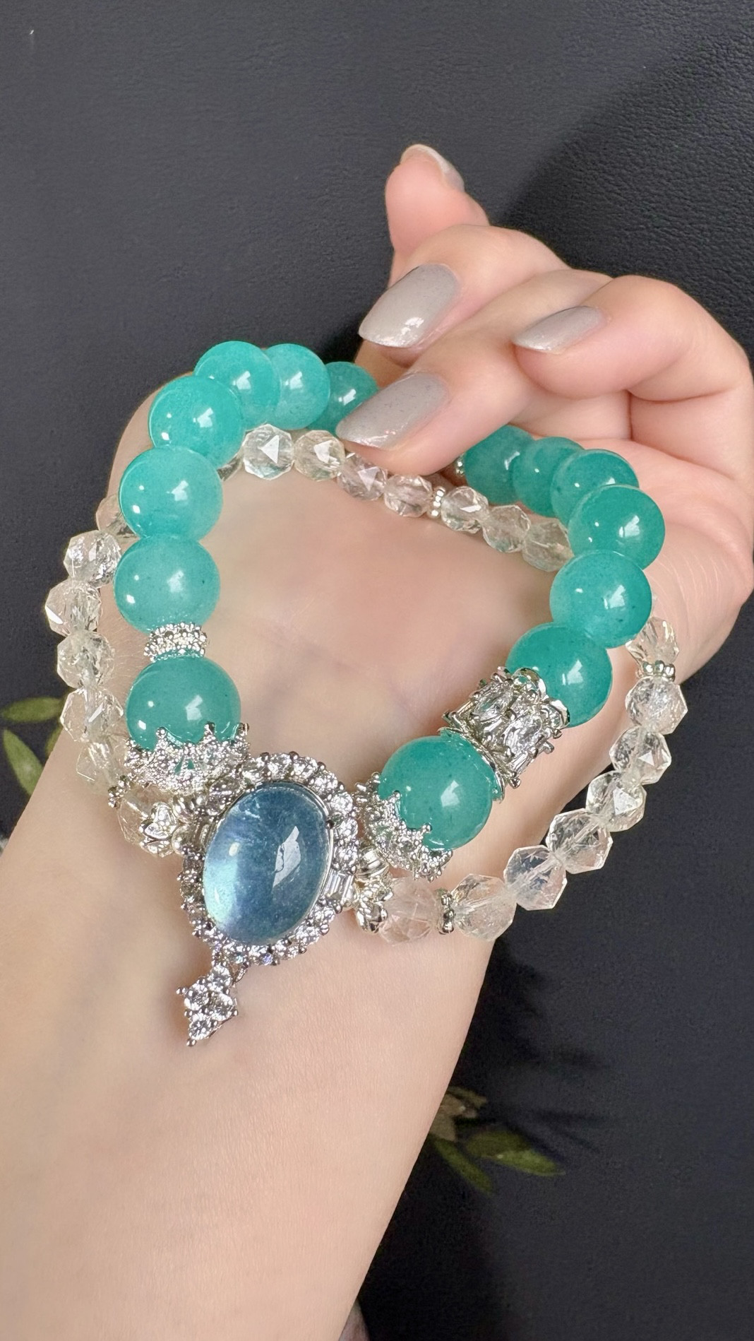 アクアマリンとアイスアマゾナイトブレスレット364