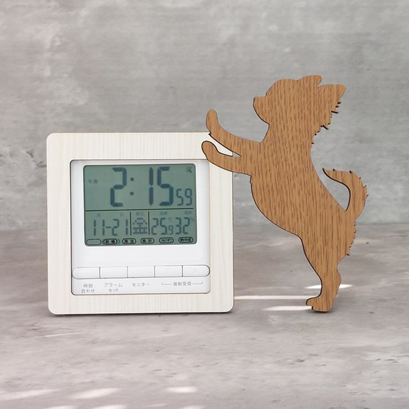 【電波時計】ワンちゃんが寄り添う電波デジタル時計 ― チワワ　レッド 電波時計】ワンちゃんが寄り添う電波デジタル時計 ― チワワ レッド