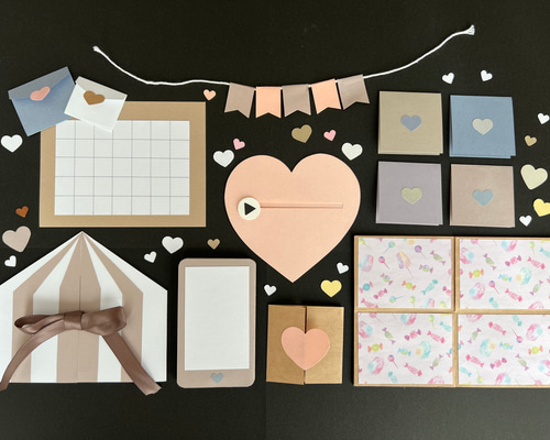 手作り仕掛けアルバム 仕掛けパーツ13点セット【くすみカラー】 型紙