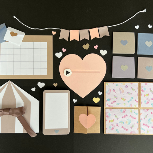 手作り仕掛けアルバム 仕掛けパーツ13点セット【くすみカラー】 型紙